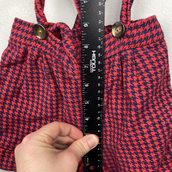 Vintage suspender shorts baby 18mos red houndstooth overalls bibs 80s 90s Snap - Picture 8 of 9
